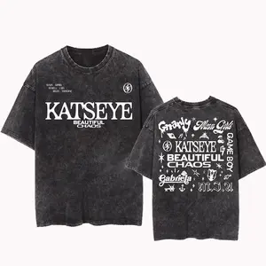 Katseye Beautiful Chaos Tracklist Mineral Wash Tee Kpop Gnarly Gabriela Soft is Strong Top Womenswear Fitted Crewneck Tshirt Summer Casual