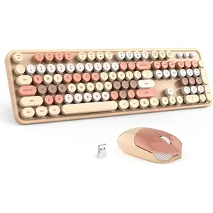 Wireless Typewriter Keyboard – 104-Key Full-Size, Round Keycaps, Coffee, 2.4GHz USB