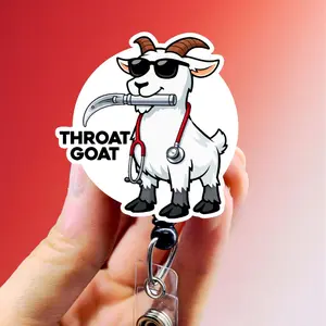 Throat Goat Badge Reel , Xray Girl Creations, Funny Anesthesia Badge Clip, CRNA ID Holder, Cute Badge reel for Respiratory Therapists, Anesthesia and ICU Nurses. Retractable swivel clip with a 360 rotation.  Badge pull