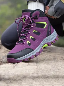 Women's Fashion Outdoor Hiking Shoes, Trekking Shoes, Lightweight Casual Sports Sneakers with Bright Fuchsia Accents, Classic Lace-Up Closure Comfortable Footwear for Outdoor Running, Climbing and Daily Activities