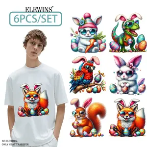 Easter Egg Foil Transfer DTF 6 Sheets Reusable for Clothing Bags Hats Jeans Pillow Machine Washable Plastic Stickers for All Ages