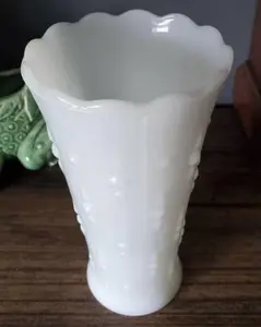 Tears and Pearls Milk Glass Vase, Scalloped edge, 7" vase