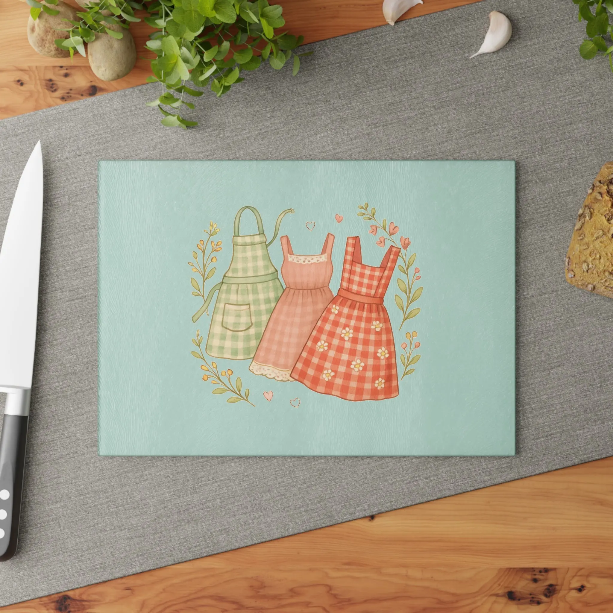 Vintage Apron Glass Cutting Board