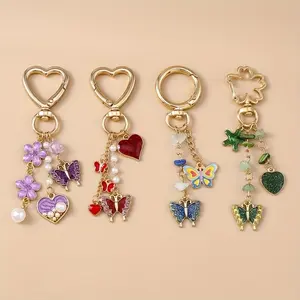 4-Piece Set Cute Enamel Flower Butterfly Keychains, Women's Heart Key Ring Charms, Handbag Decorations, DIY Craft Gifts, Fashion Keychain