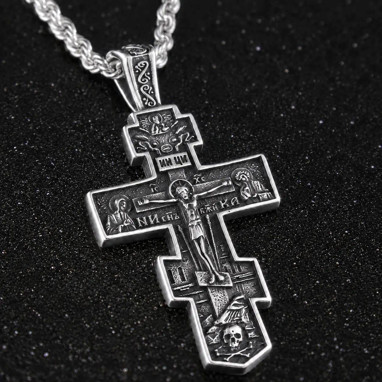 Eastern Orthodox Cross Necklace for Men Women - Vintage Stainless Steel Crucifix Pendant, Stainless Steel Religious Christian Jewelry