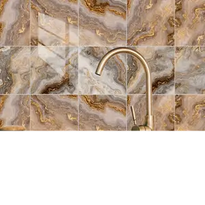 10pcs Golden Brown Marble Tile Wall Sticker, Home Decoration For Living Room And Bedroom, Bathroom Waterproof Peel And Stick Backsplash Tile Sticker Vinyl Wallpaper Kitchen Oil Resistant Tile Decal, Fall Aesthetic Wall Decor