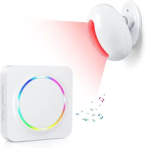 [New Deal]Wireless Motion Sensor Alarm Indoor -Door Chime for Business, Store Welcome Buzzer Monitor with Colorful LED Light 500 FT Range Commercial Door Entry Alert, Caregiver Reminder for Elderly