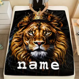Custom Name Mighty Lion Blanket-Lightweight Flannel Home Furnishings Bedding Blanket Suitable For Sofas Beds Travel Camping Living Rooms Offices Sofas Chairs And Beds-Soft And Warm Flannel Fabric Digital Printed Blanket