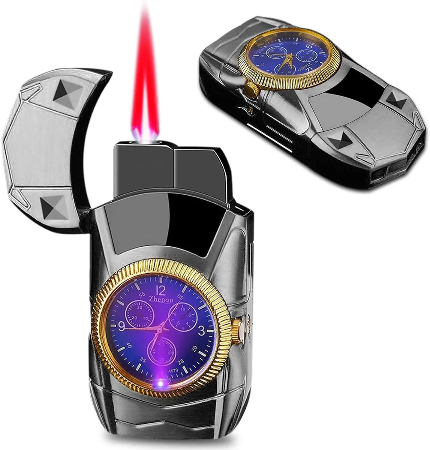 Luxury cool Watch Lighter with LED Display and Gold Trim -Refillable Butane Gas Lighter for Outdoor Indoor (Without Butane), Ideal Gift for Men & Women