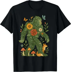 100% Cotton Floral Bigfoot Cottagecore Botanical Nature Lover Fairycore T-Shirt