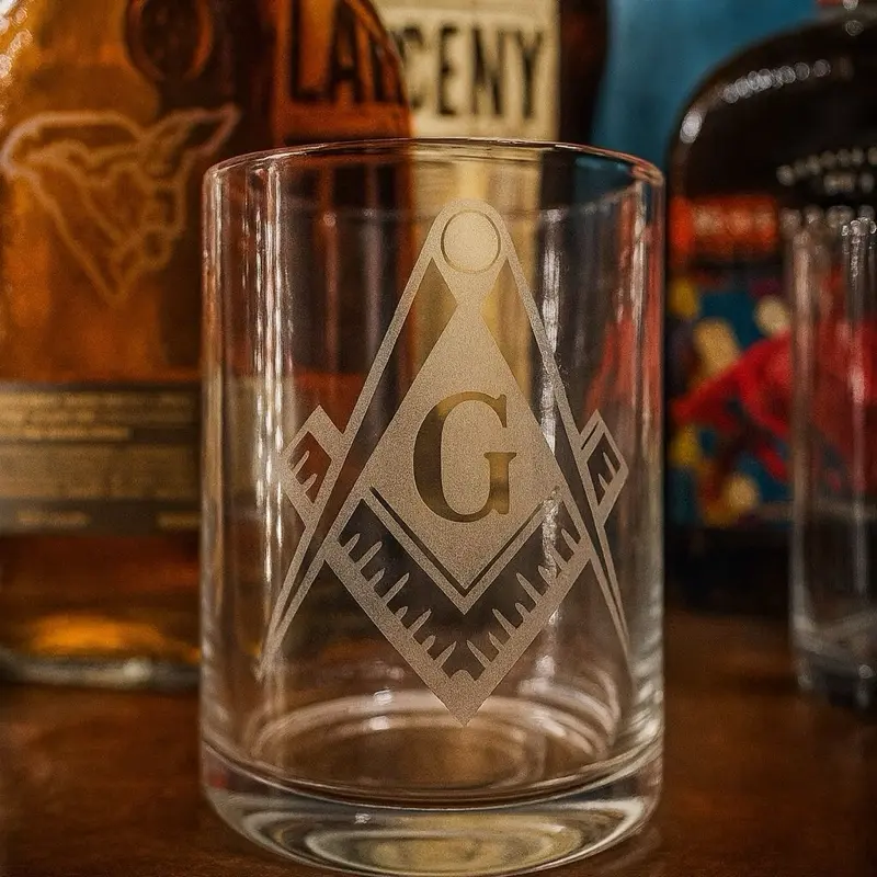 Masonic Bourbon Glass 11oz with Classic Masonic Symbol Perfect for Whiskey Enthusiasts