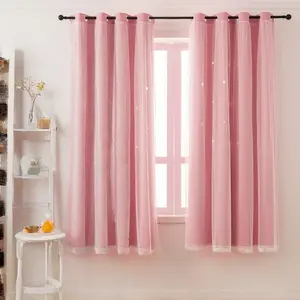 Double Layer Thick Curtains, Star Pattern, Hollow Out Craft, High Light Blocking, Princess Lace Sheer Curtain for Bedroom Living Room Kids' Room Window Curtain, Room Decor Curtain