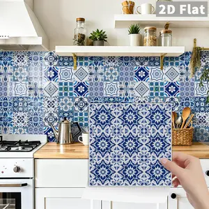 24PCS/Box Blue-White Retro Tile Stickers | Decorative Sticker Peel & Stick Waterproof Crystal Film