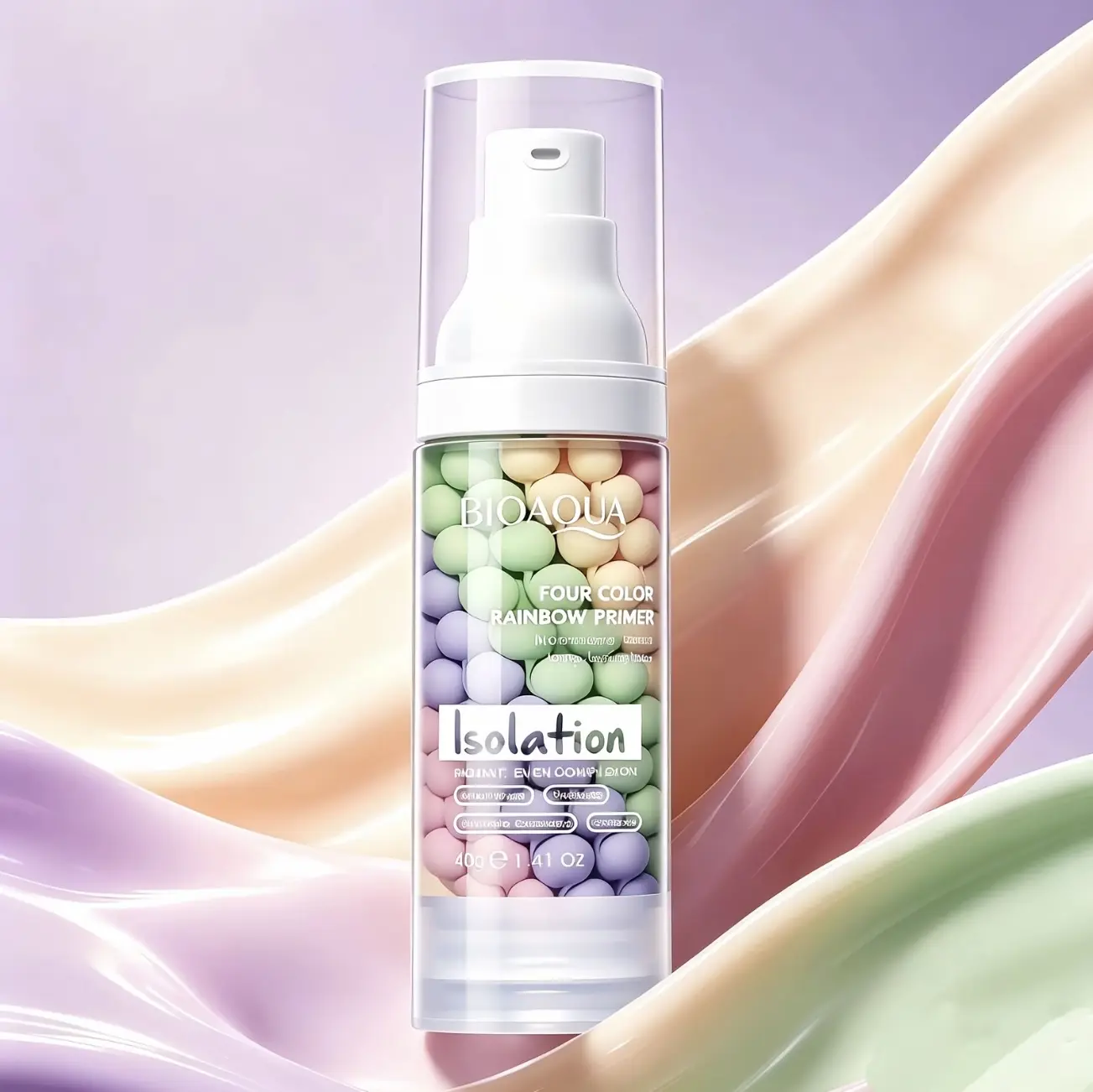 4 IN 1 Color Macaron Rainbow Primer, Hydrating Moisturizing Formula, Brightening Concealer, Invisible Pores, Foundation Base, Suitable for All Skin Types