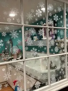 114-Piece Christmas Snowflake Window Clings Kit, Static Window Stickers with Ribbon Designs, Winter Holiday & New Year Decorations