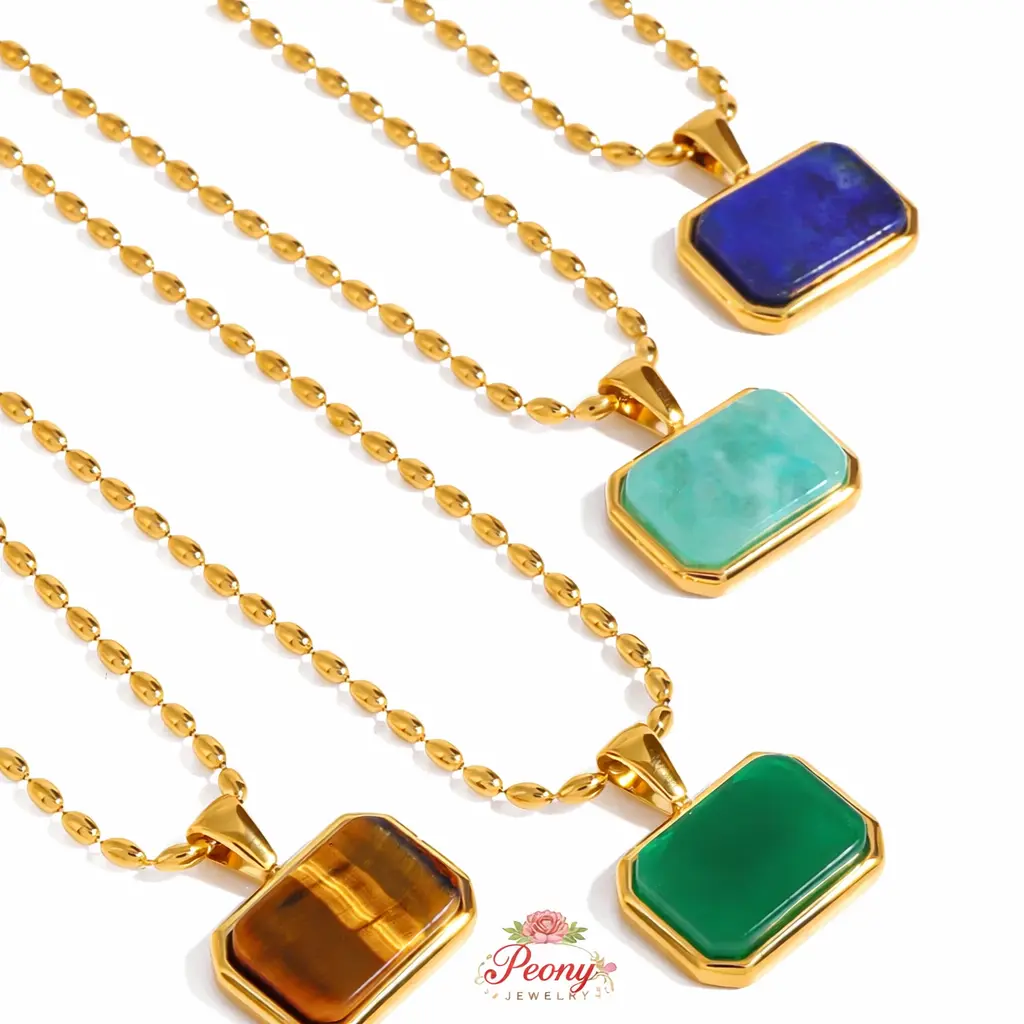 N296-  Stainless Steel Lapis lazuli  and Green Stone Necklace!