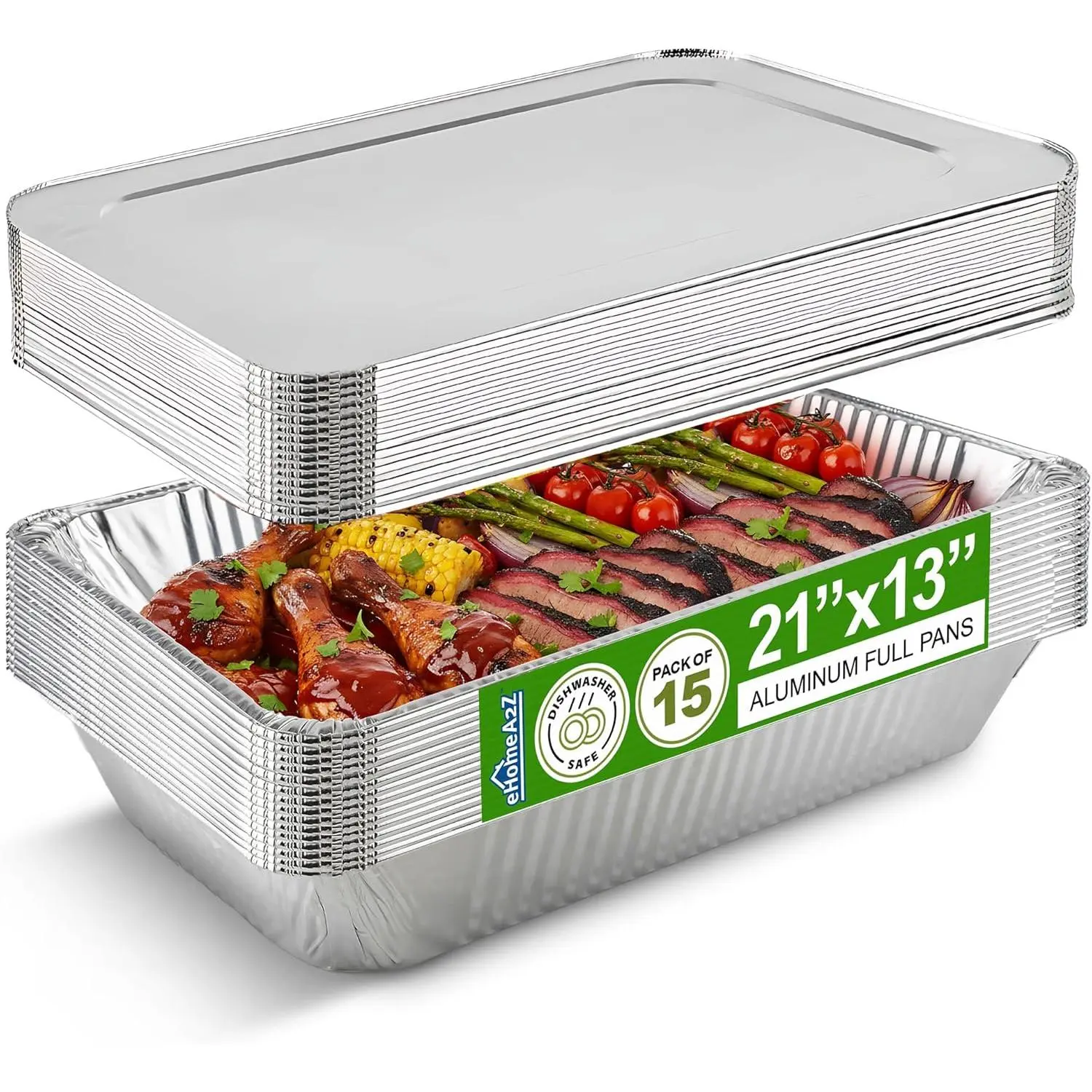 Aluminium Disposable Pans with Lids, 15-Pack Large Full-Size 21x13x3 Inches Heavy-Duty Foil Pans for Roasting, Catering, Chafing (Home & Party Supplies)