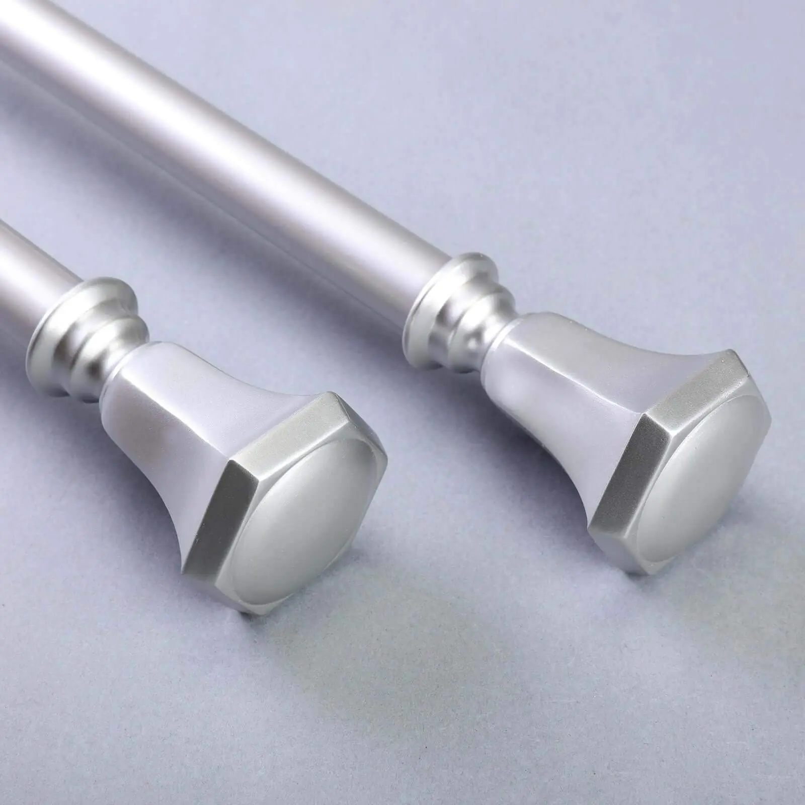 Silver Expandable Metal Curtain Rod Set with Teardrop Finials, 42"-126" Adjustable Curtain Pole for Drapery Rods