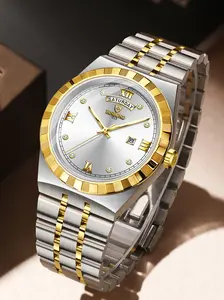 Men's Fashion Luminous Dual Calendar Waterproof Quartz Watch, Stylish Simple Design Analog Wristwatch for Daily Wear, Fashionable Waterproof Watch