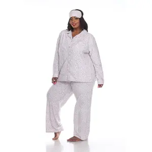 212 MAIN Women's Plus-Size Long-Sleeve Comfortable Fabric Cheetah Print 3-Piece Pajama Set - PS3610-13-2XL, Pink Full-Length Loungewear Nightwear with Leg Coverage