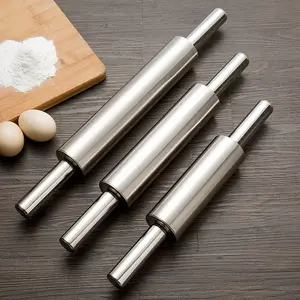 Stainless Steel Rolling Pin, Household Kitchen Tool for Pressing Dumpling Wrappers, Steel-Handled Stick, Roll Out Noodles and Pastries