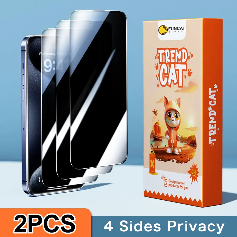 [2PCS] FUNCAT GLOBAL Anti-Peeping Screen Protectors for iPhone 18/17/16/15/14/13/12, 4-Sides Privacy Film with Full-Screen & Headset Coverage, Electroplated Layer, Protection, Scratch Resistant, Fingerprint-Proof, Bubble-Free Mobile Phone Accessory