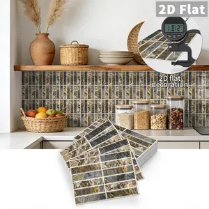 10 PCS/Box Long Strip Vintage Gold Grey Marble Tile Stickers | PE Crystal Foam Peel and Stick Backsplash, Waterproof Oil-Proof Anti-Collision Wall Decor for Kitchen Bathroom