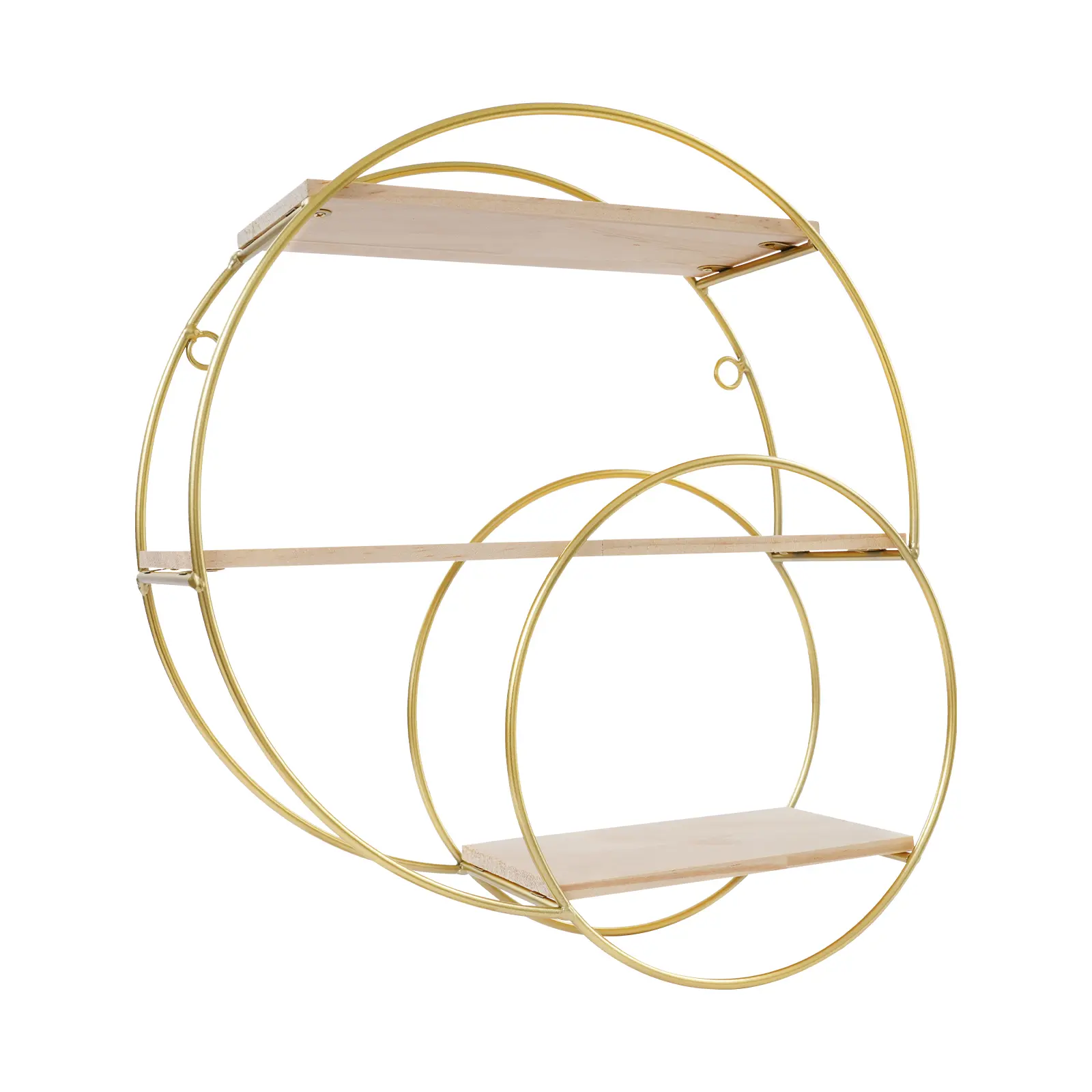 Modern Gold Round Wall-Mounted Storage Rack - 1-Piece Iron-Wood Construction with Baked Enamel Rust Protection, Irregular 3-Tier Offset Design, 11 lbs Weight Capacity, Easy Installation (Home Decor Shelf)