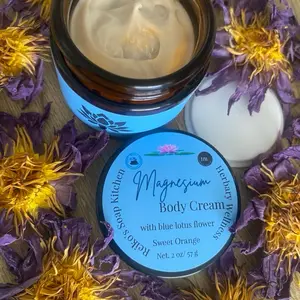 Handcrafted Magnesium Blue Lotus Body Cream with Sweet Orange Scent or Lavender