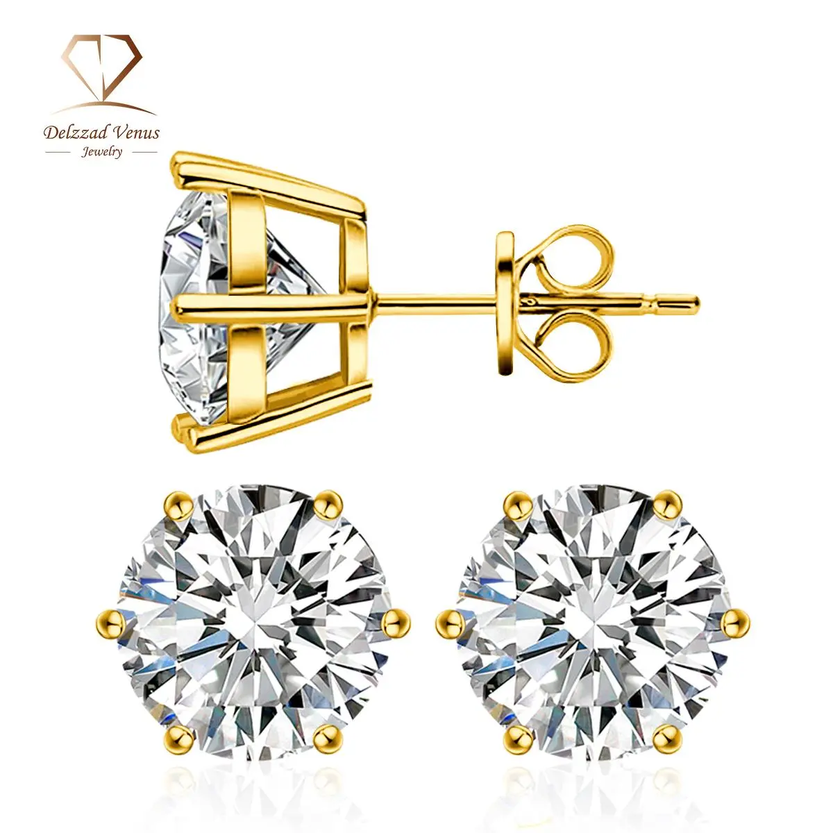 Delzzad 0.1-4ct Six-Prong Solitaire Stud Earrings Round VVS Synthetic Moissanite Earrings S925 Sterling Silver Studs Romantic Earrings for Women