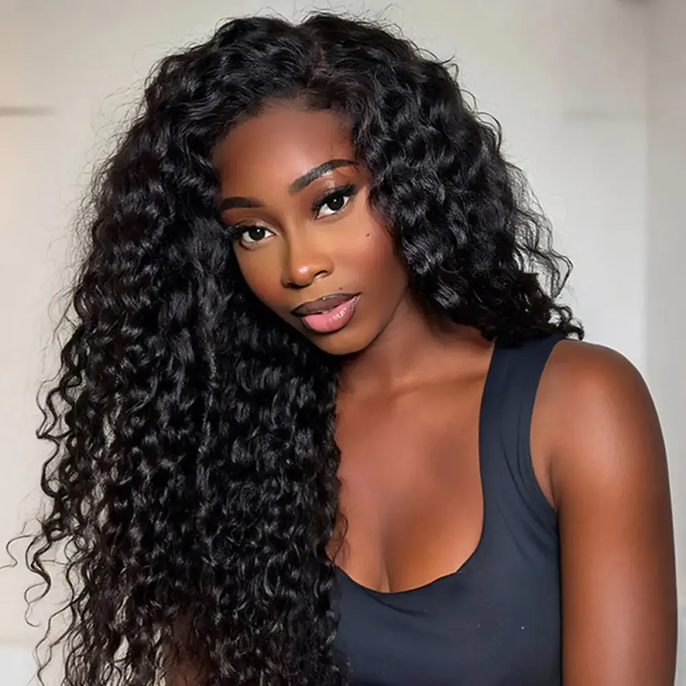 Gabrielle Hair [3 In 1 Half Wig] Human Hair 200% Density Half Wig Brazilian Deep Wave Human Hair Glueless Wigs Invisible Hairline Natural Color Wig For Beginner Friendly