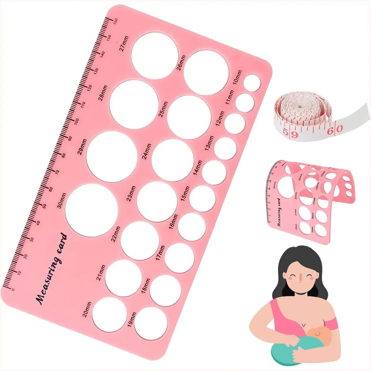 Nipple Ruler for Flange Sizing, Nipple Measurement Tool for Flanges, Silicone and Soft Nipple Flange Measure Tool, Breast Pump Nipple Size Ruler for New Mothers
