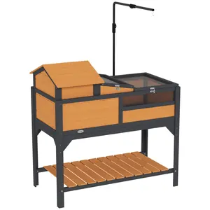 PawHut Tortoise Habitat with Adjustable Lamp Holder, 2 Layer Tortoise Enclosure with Storage Shelf, Removable Main House, Fixed Tray, Openable Lid, Gray