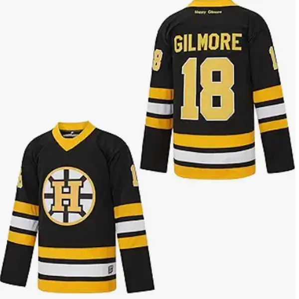 Men's 18 'Happy Guillermo' Relaxed Long Sleeve Athletic Ice Hockey Fan Jersey - Happy Gilmore Debut, All Seasons, Moisture-Wick Quick Dry Stretch Fit Polyester Sports Apparel, Bold Number Print, Large 'H' Logo, H-Logo Spotlight, Cool Mesh, US Sizes