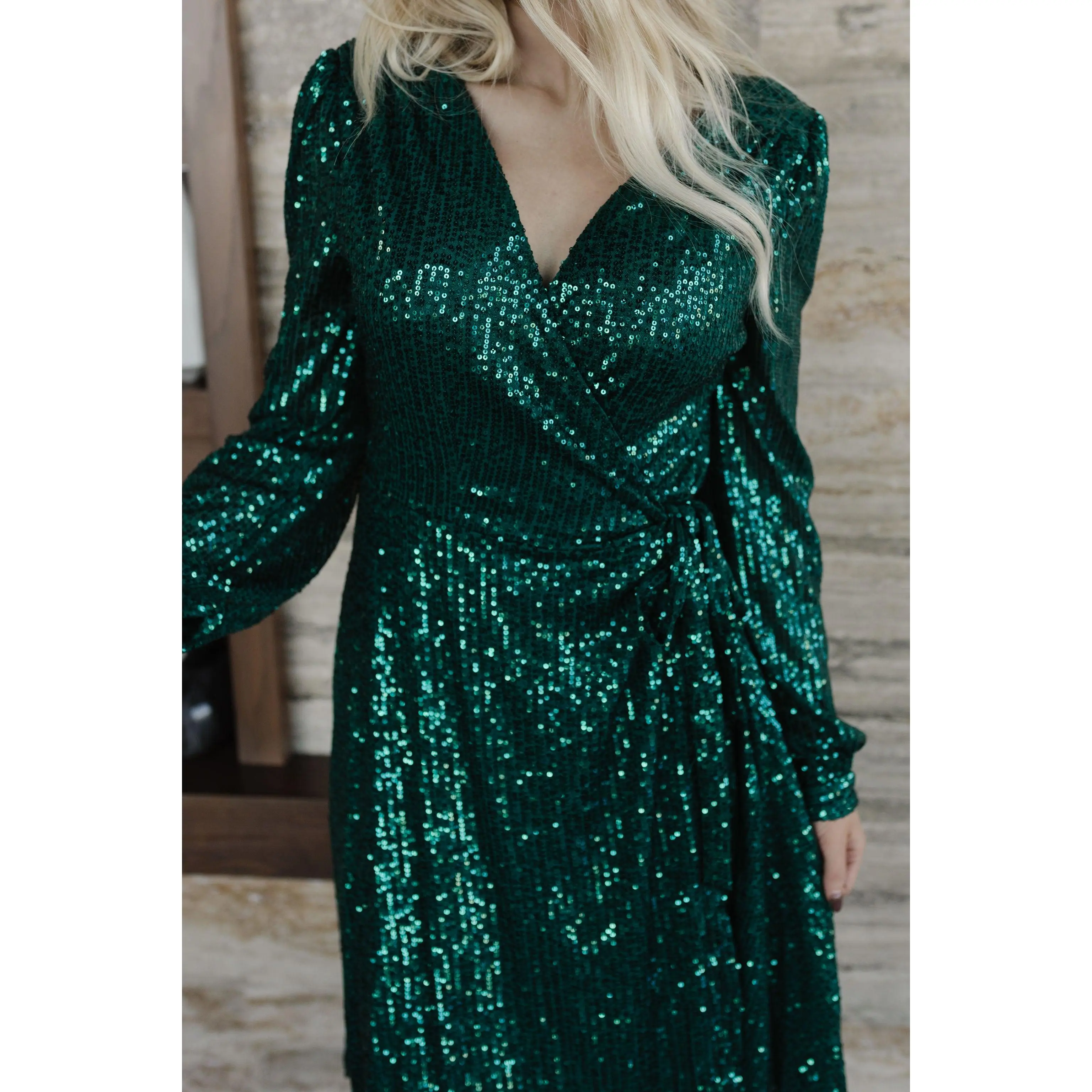 THE SPARKLY SEQUIN WRAP DRESS IN HUNTER GREEN BY SARAH TRIPP X PINK DESERT  - TikTok Shop