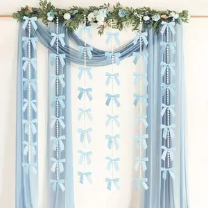 10pcs Pearl Chain Bow Party Decorations, Valentine's Day Wedding Party Supplies, Elegant Event Accessories, Perfect for Celebrations