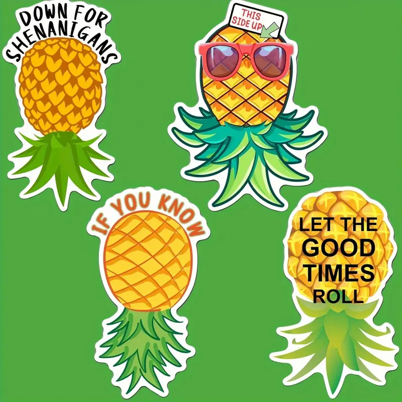 4pcs Upside Down Pineapple Magnets - Higher End Decorative Fridge Magnets, Refrigerator Decorating Magnet, Funny Cruise Ship Door Decor, Home Decor, Decoration, Perfect for Staterooms, Cars & Refrigerators