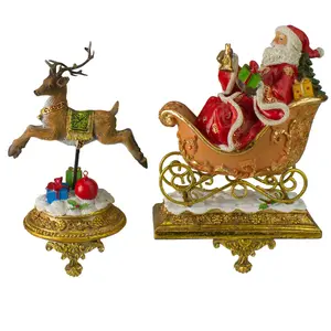 Northlight 2 Gold Santa & Reindeer Stocking Holders