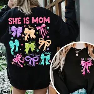 She Is Mom Coquette Bow Shirt, Retro Mom Shirt, Christian Shirt, Mom Life Shirt, Easy to Wear, Just Throw It On, Fun Graphics