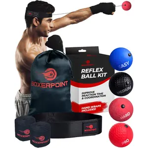 Boxing Reflex Ball for Adults and Kids - React Reflex Balls on String with Headband, Carry Bag and Hand Wraps - Improve Hand Eye Coordination, Punching Speed, Fight Reaction