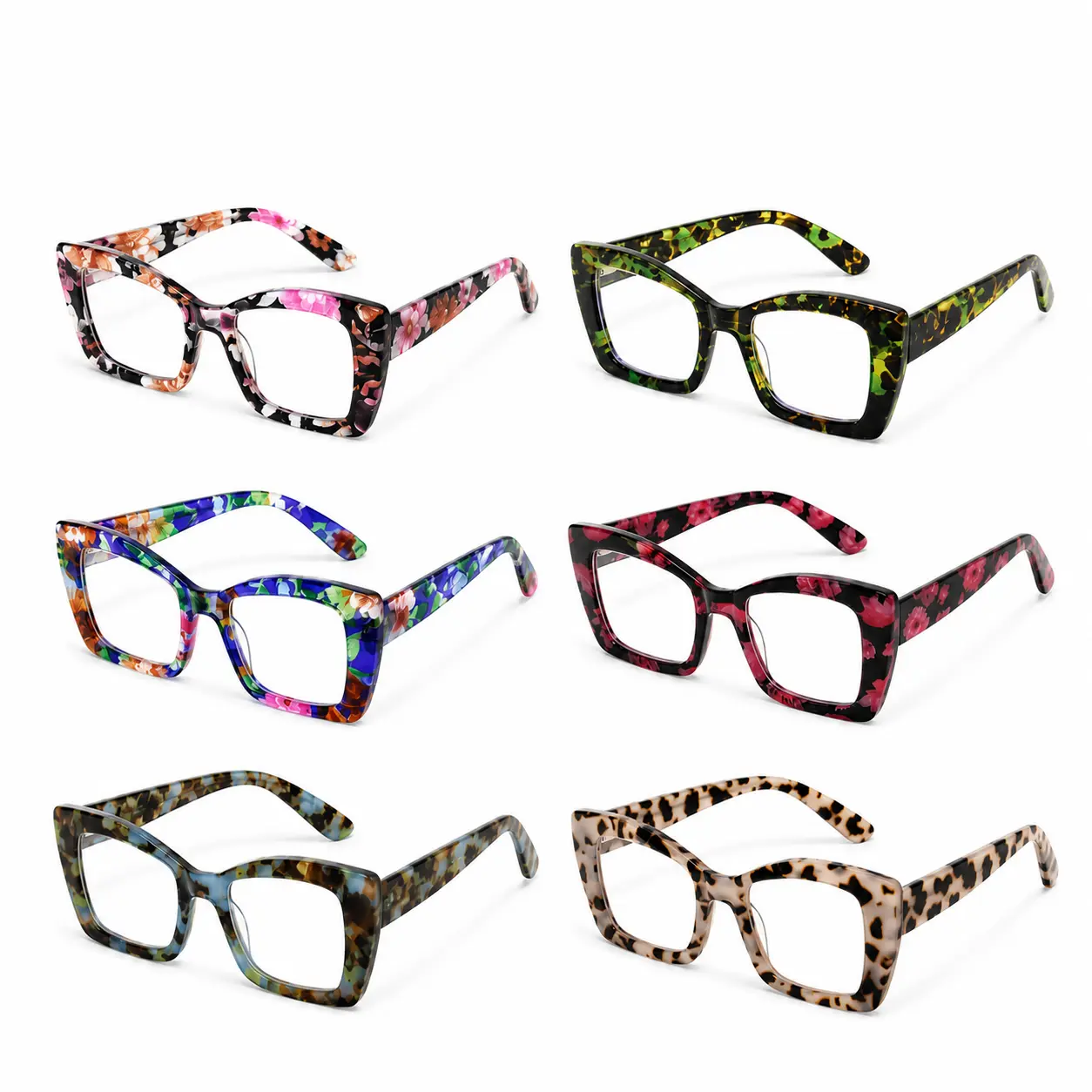 Women’s Oversized Square Reading Glasses, Bold Floral Fashion Readers with Wide Clear Lenses and Spring Hinges, +1.0 to +4.0