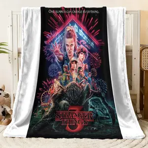 Stranger Things Season 3 Themed Flannel Fleece Blanket - Showcasing Iconic "One Summer Can Change Everything" Art & Characters, Soft Cozy Throw for Couch Bed, Ideal for Sci - Fi Horror Series