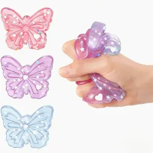 3 Pack Butterfly Fidget Balls, Handmade Glitter Squeeze Stress Reliever, Soft Sticky Sensory Toy for Adults Kids, Anxiety ADHD Autism Relief, Birthday Easter Gift Basket Fillers