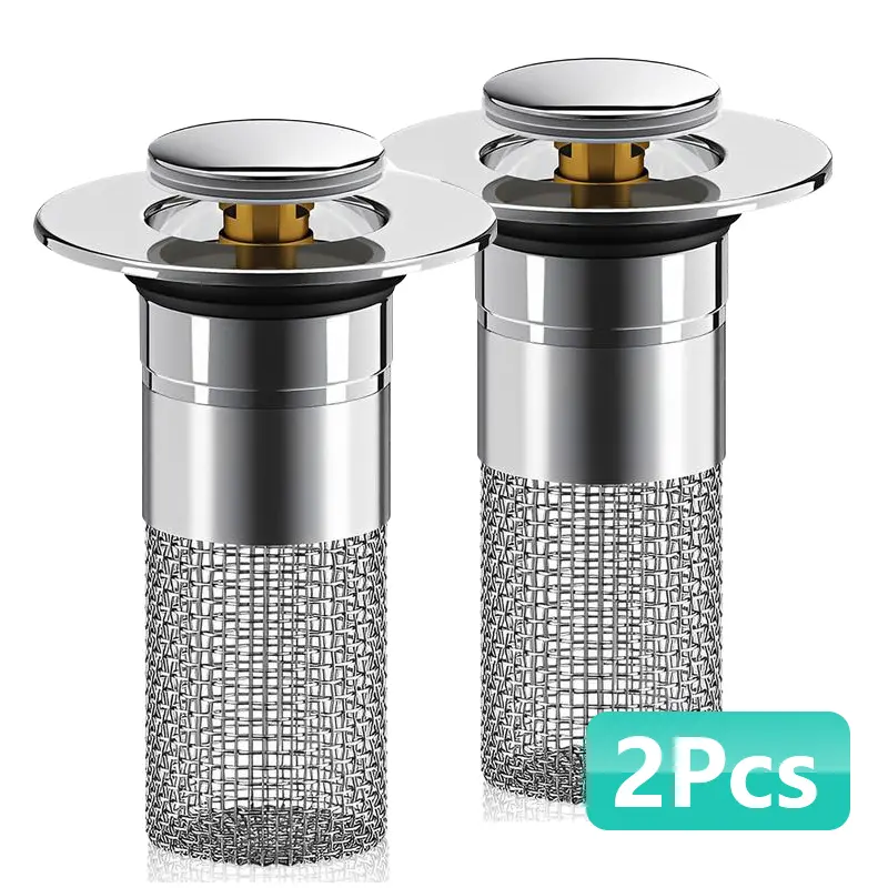 Bathroom Sink Pop Up Drain Stopper, Drain Strainer with Removable Stainless Steel Filter Basket Hair Trap, Anti-Clog Sink Drain Filter, Replacement Fit for US Bathroom Sinks