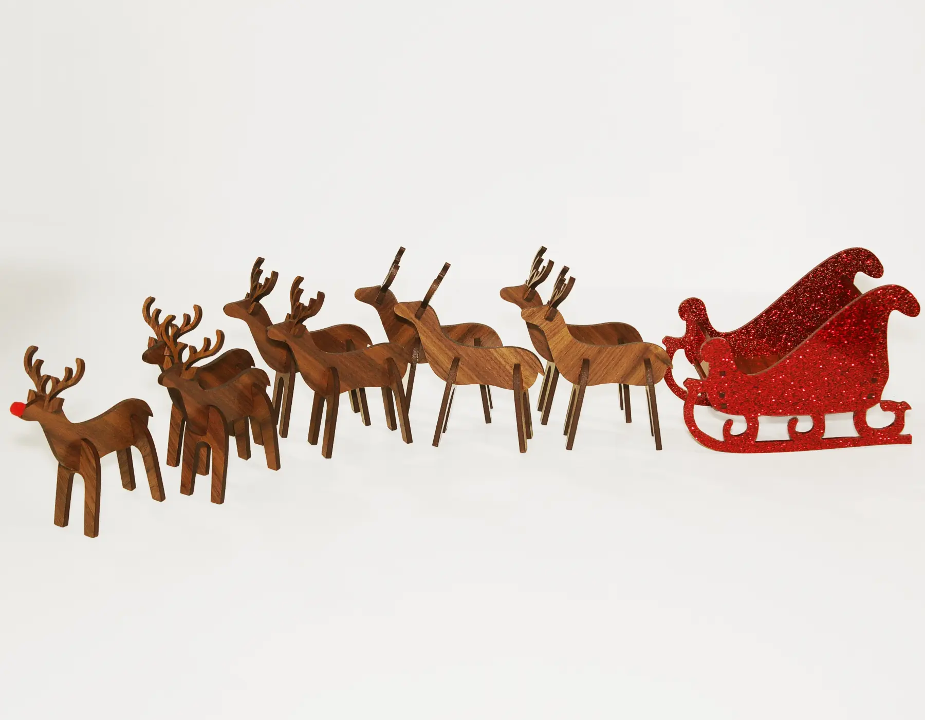 Wooden Reindeer Sleigh Set Combo with Sparkle Acrylic Sleigh and Reindeer for Festive Displays and Christmas Decorations