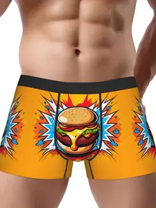 BIIHUDU Superhero Food Print Underwear - Comic Pop Art Briefs with /Chinese Characters (Miso, Ramen, Sushi) - Funny Novelty S