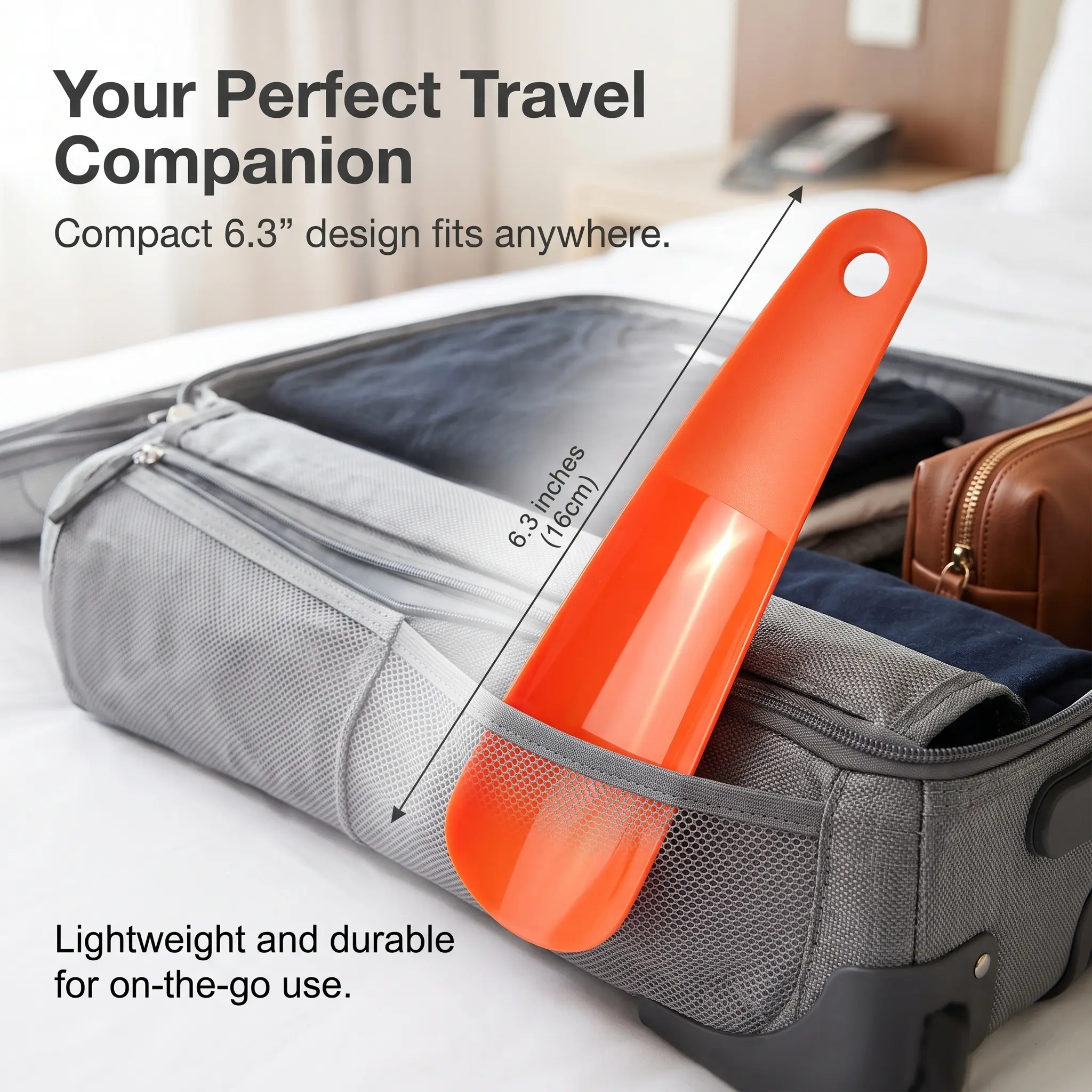 6.3in Travel Size Short-handled Shoe Horn - Durable, Bending Resistant, Smooth Curvature for Men and Women, Shoe Horn