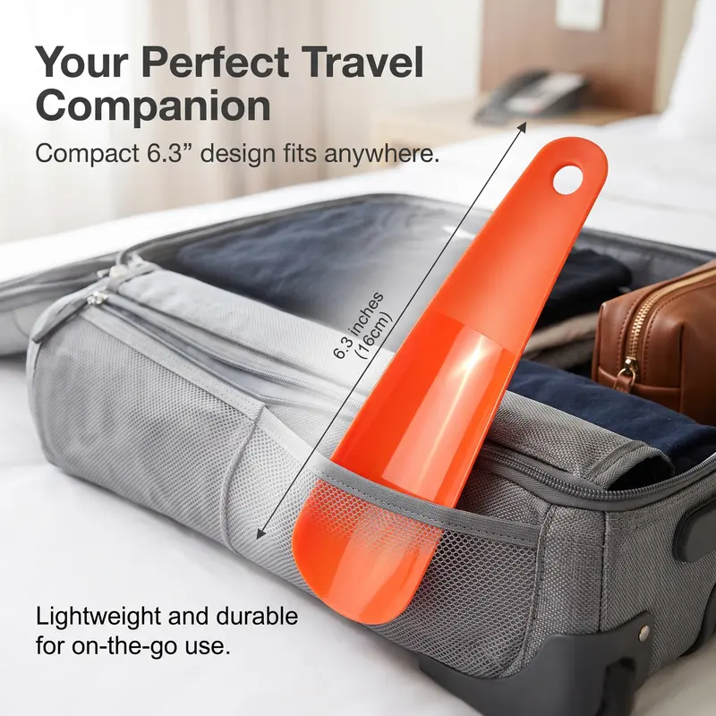 6.3in Travel Size Short-handled Shoe Horn - Durable, Bending Resistant, Smooth Curvature for Men and Women, Shoe Horn