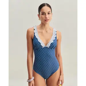 Blue Polka Dot One-Piece Swimsuit, Swimsuits, One Piece Swimsuits