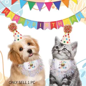 Cat And Dog Birthday Hat And Triangle Scarf Set - Adjustable Lace Bib, Suitable For Small And Medium-Sized Cats And Puppies, Themed Party Clothing, Scarf Bib For Party Decoration, Dog Bib